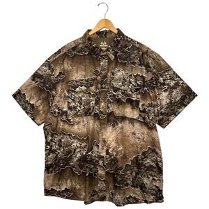 Realtree Shirt Mens 2XL Brown Camo Escape Button Up Hunting Fishing Lightweight